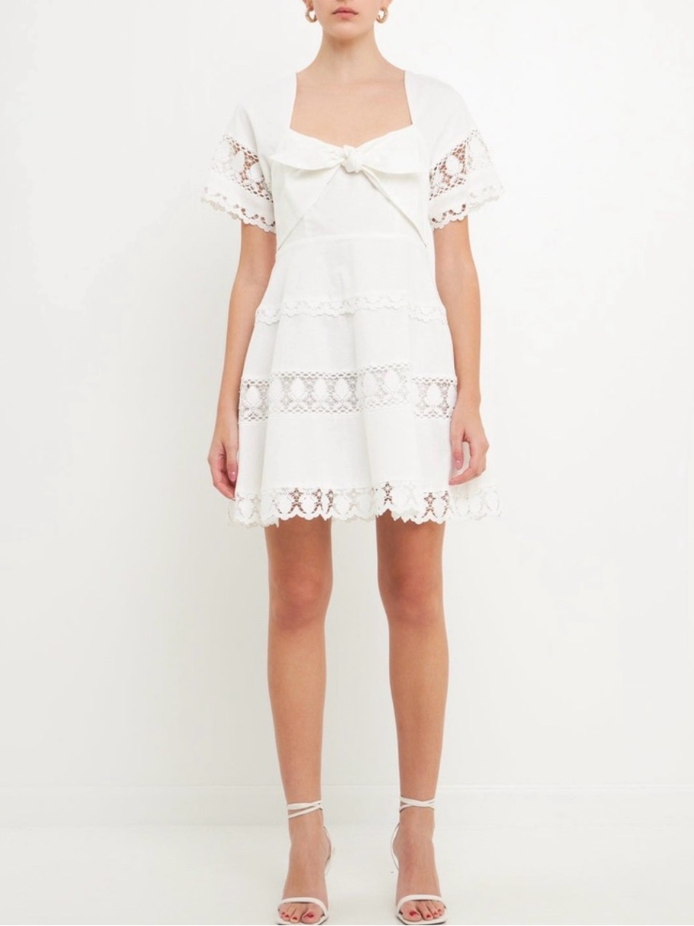 Endless Rose White Lace-Trim Square Neck Mini Dress